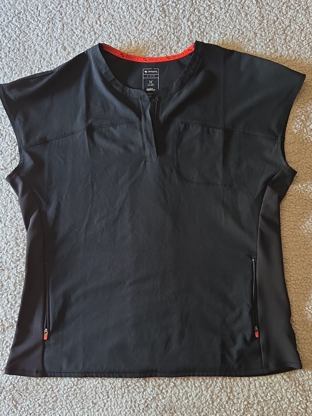 Infinity GNR8 Women's Three Pocket Front Zipper Round Neck Scrub Top In Black